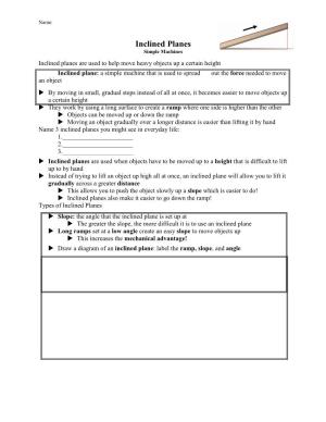 Inclined Planes Worksheet