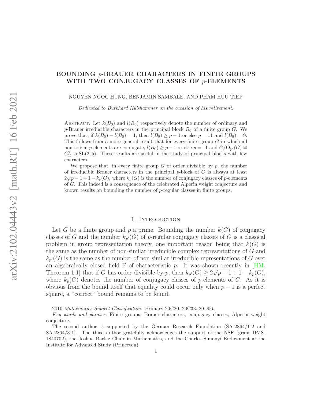 Arxiv:2102.04443V2 [Math.RT] 16 Feb 2021 Lse of Classes Where Qae Cret on Ean Ob Found