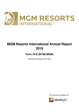 MGM Resorts International Annual Report 2019