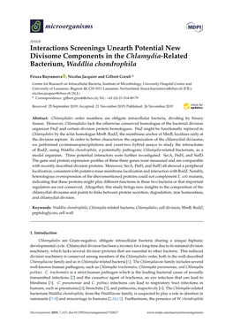 Interactions Screenings Unearth Potential New Divisome Components in the Chlamydia-Related Bacterium, Waddlia Chondrophila