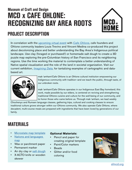 MCD X CAFE OHLONE: RECOGNIZING BAY AREA ROOTS PROJECT DESCRIPTION
