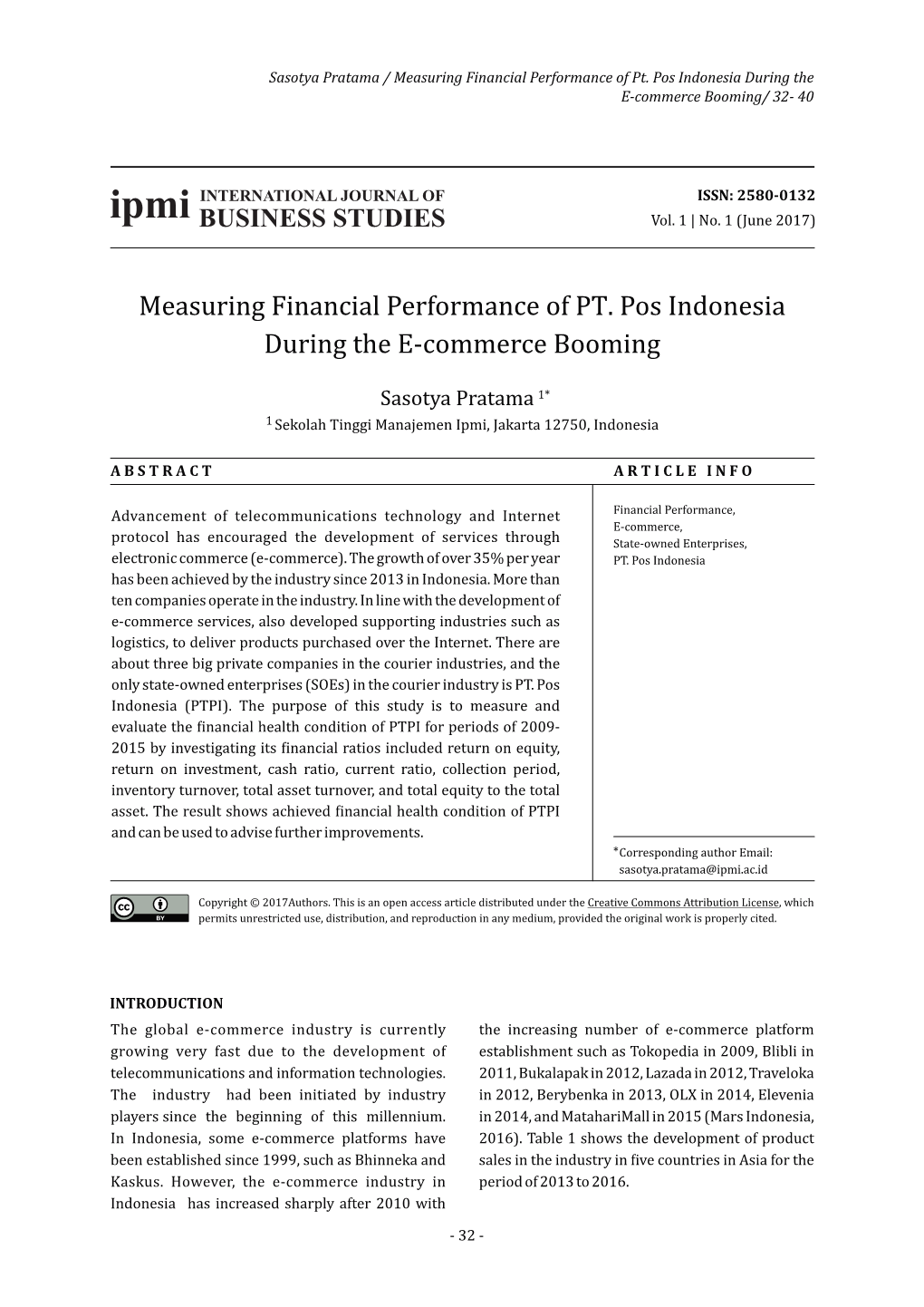 Measuring Financial Performance of Pt. Pos Indonesia During the E-Commerce Booming/ 32- 40