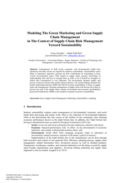 Modeling the Green Marketing and Green Supply Chain Management in the Context of Supply Chain Risk Management Toward Sustainability