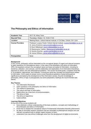 The Philosophy and Ethics of Information
