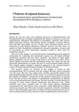 7 Patterns of Regional Democracy Government Forms and Performance in Federal and Decentralized West European Countries