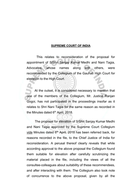 Gauhati High Court for Elevation to the High Court