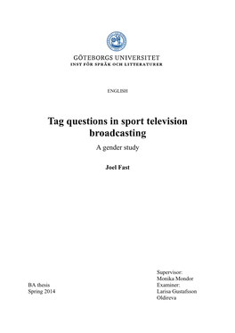 Tag Questions in Sport Television Broadcasting a Gender Study