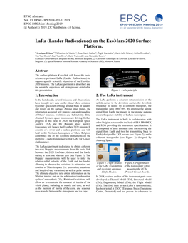 Lara (Lander Radioscience) on the Exomars 2020 Surface Platform
