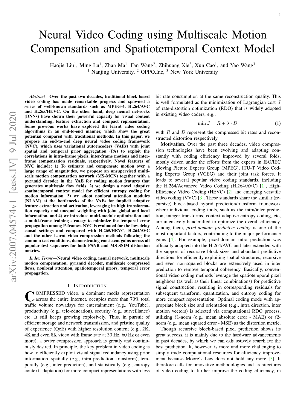 Neural Video Coding Using Multiscale Motion Compensation and Spatiotemporal Context Model