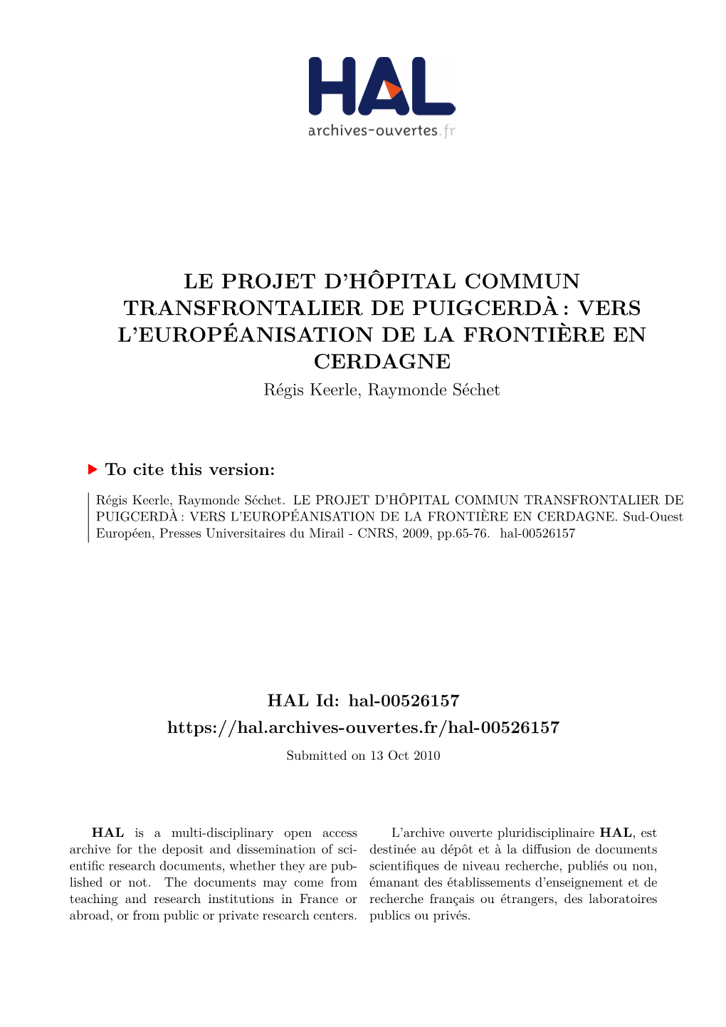 Le Projet D'hôpital Commun Transfrontalier De