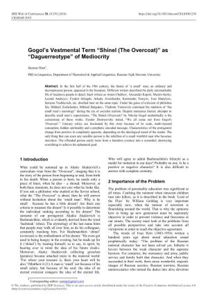 Gogol's Vestmental Term “Shinel (The Overcoat)” As “Daguerreotype”