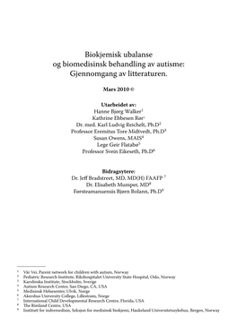 Biokjemisk Ubalanse Og Biomedisinsk Behandling Av Autisme: Gjennomgang Av Litteraturen