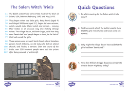 The Salem Witch Trials Quick Questions