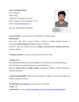 Name: Soumyajyoti Kabi, Dept. of Physics, Hijli College