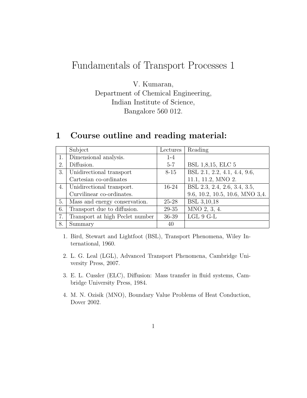 Fundamentals of Transport Processes 1