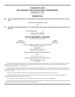 WYNN RESORTS, LIMITED (Exact Name of Registrant As Specified in Its Charter)