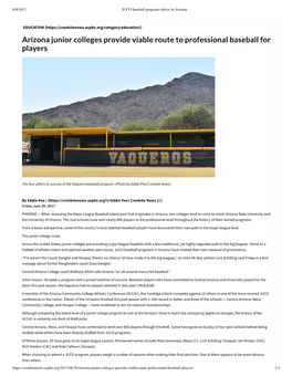 Arizona Junior Colleges Provide Viable Route to Professional Baseball for Players