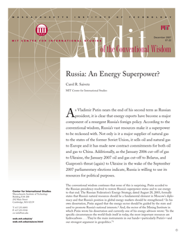 Russia: an Energy Superpower? Scrutiny