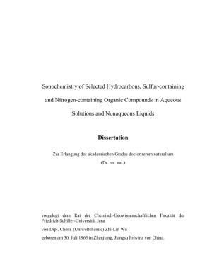 Sonochemistry of Selected Hydrocarbons, Sulfur-Containing