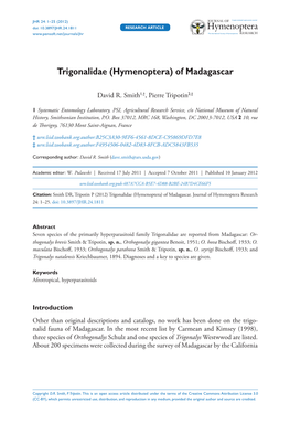 Trigonalidae (Hymenoptera) of Madagascar 1 Doi: 10.3897/JHR.24.1811 Research Article