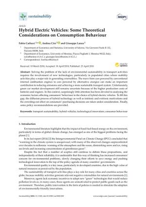 Hybrid Electric Vehicles: Some Theoretical Considerations on Consumption Behaviour