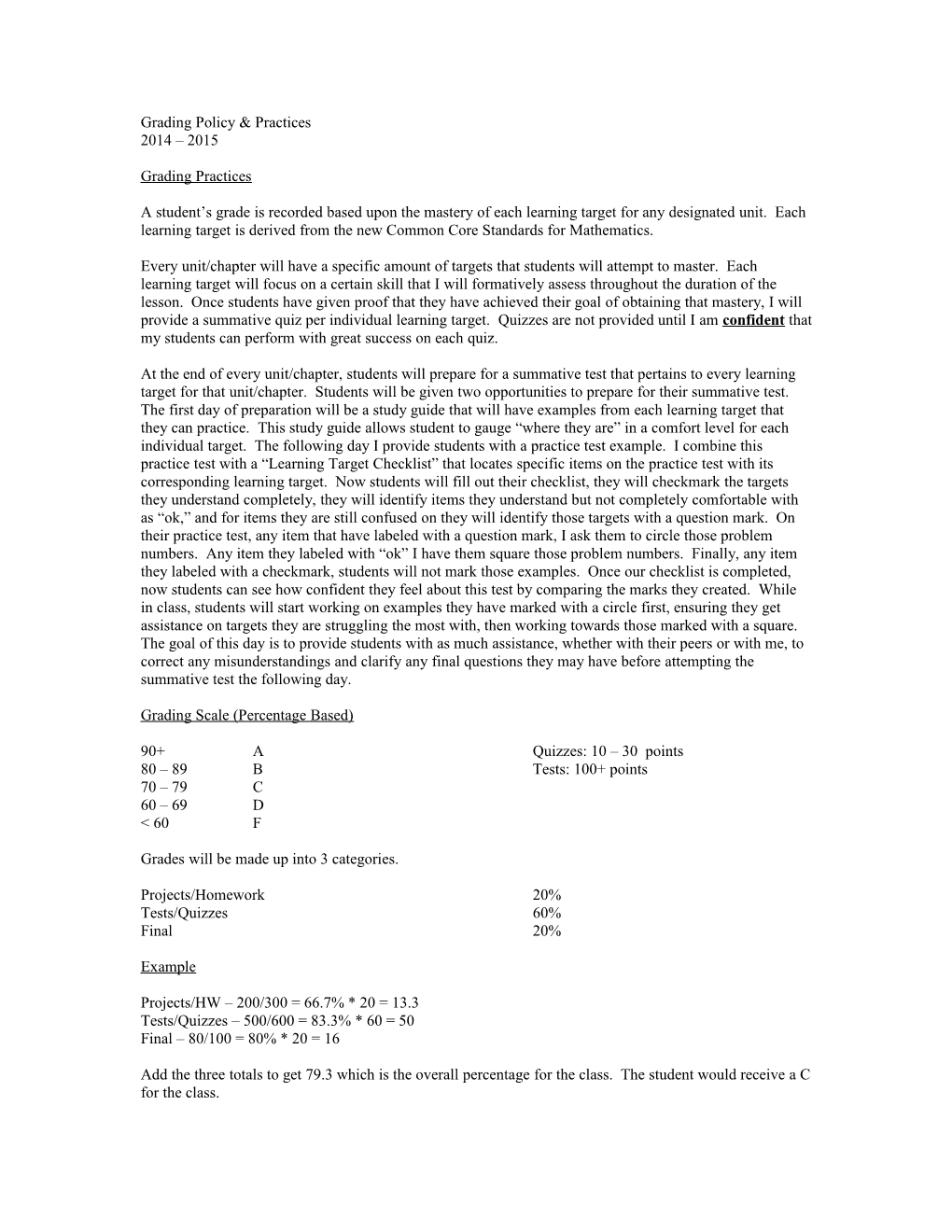 Grading Policy & Practices