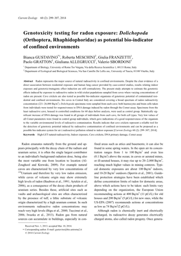 Genotoxicity Testing for Radon Exposure: Dolichopoda (Orthoptera, Rhaphidophoridae) As Potential Bio-Indicator of Confined Environments