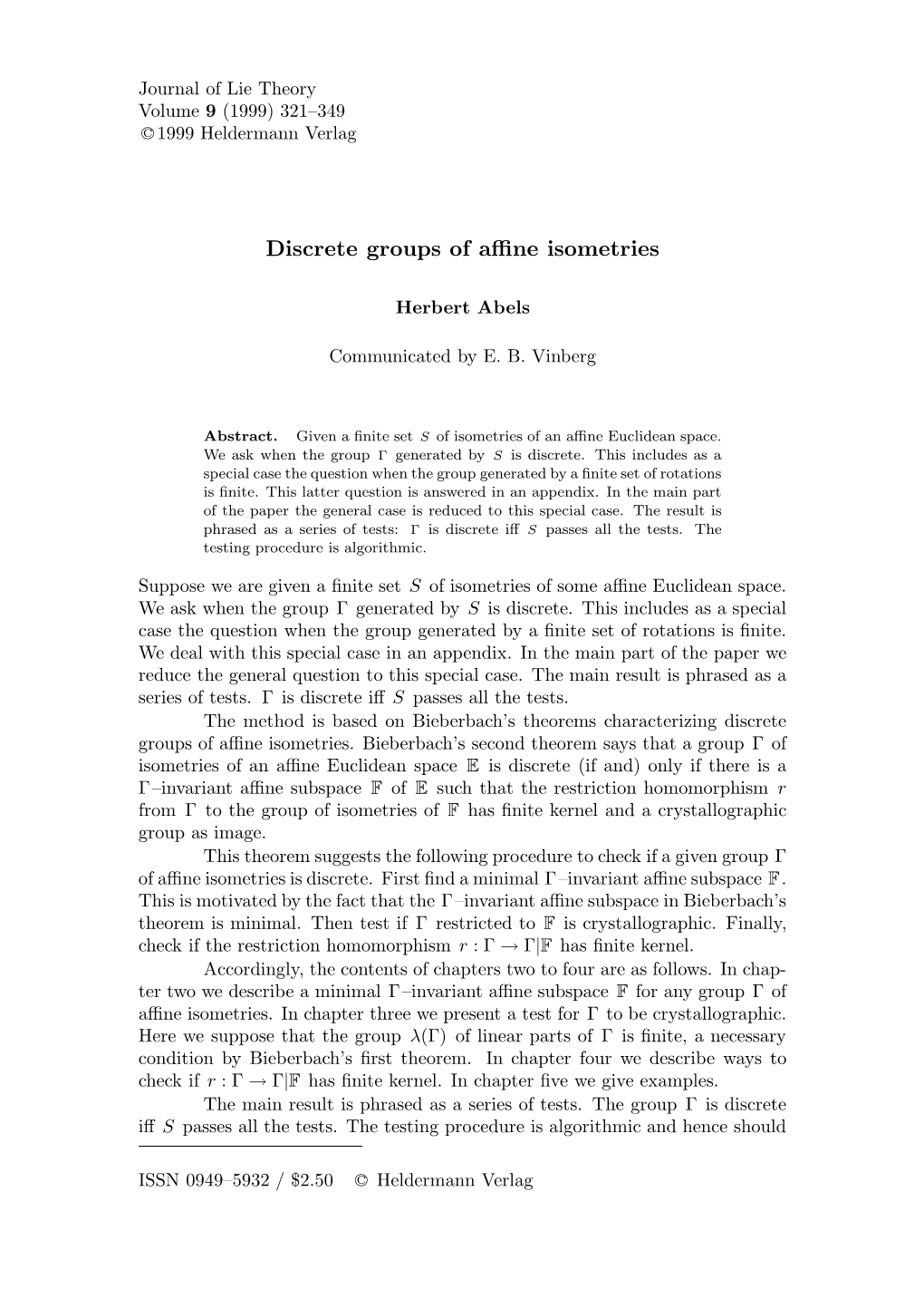 Discrete Groups of Affine Isometries