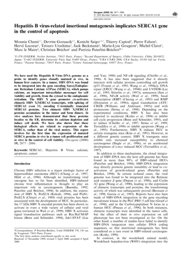 Hepatitis B Virus-Related Insertional Mutagenesis Implicates SERCA1 Gene in the Control of Apoptosis