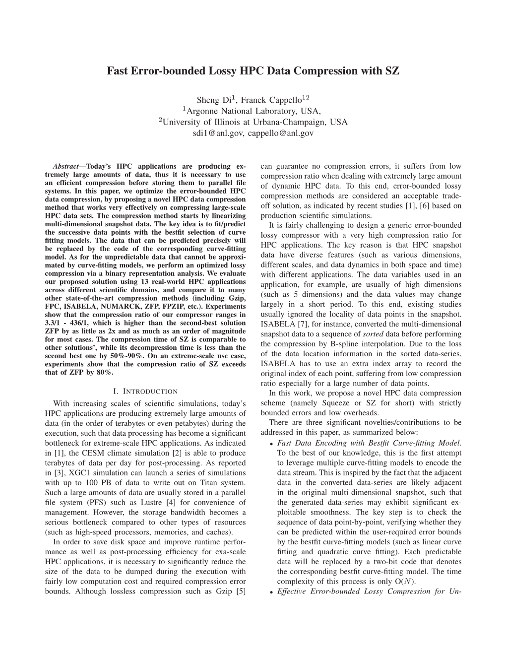 Fast Error-Bounded Lossy HPC Data Compression with SZ