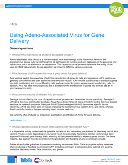 Using Adenoassociated Virus for Gene Delivery