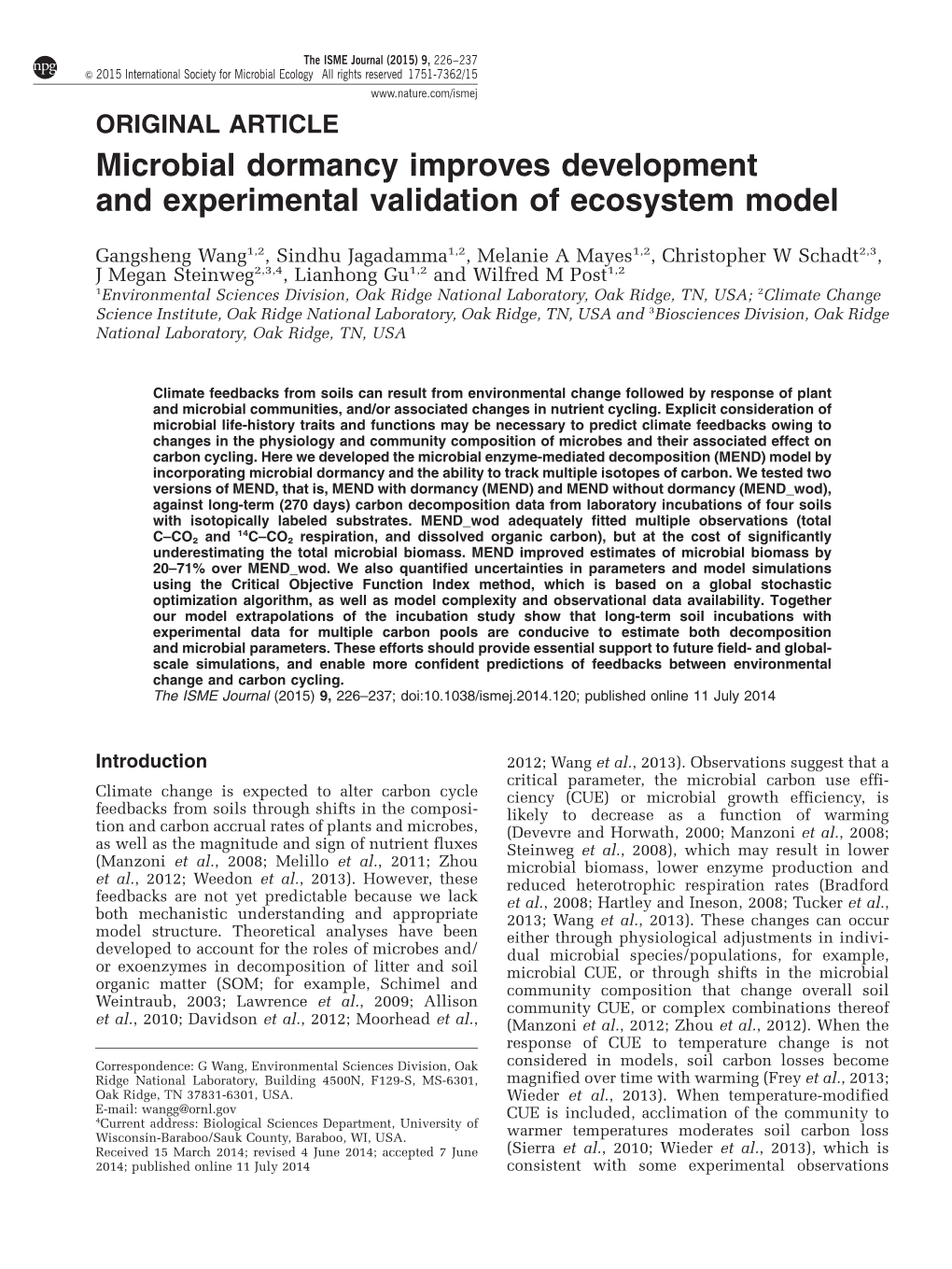 Microbial Dormancy Improves Development and Experimental Validation of Ecosystem Model