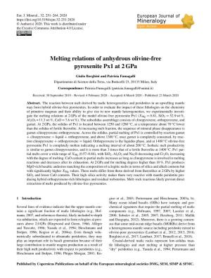 Melting Relations of Anhydrous Olivine-Free Pyroxenite Px1 at 2 Gpa