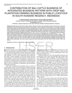 Contribution of Bali Cattle Business of Integrated Business Pattern with Crop and Plantation Farming Business in Public Livestock in South Konawe Regency, Indonesia