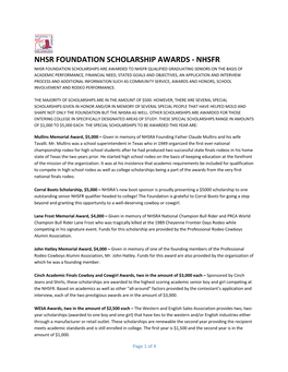 Nhsr Foundation Scholarship Awards