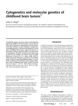 Cytogenetics and Molecular Genetics of Childhood Brain Tumors 1