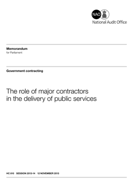 The Role of Major Contractors in the Delivery of Public Services