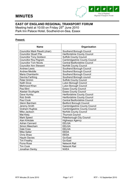 MINUTES Regional Transport Forum