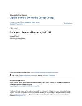 Black Music Research Newsletter, Fall 1987