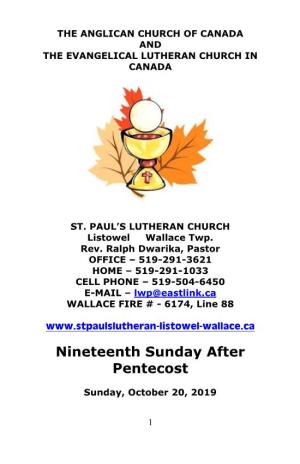 Nineteenth Sunday After Pentecost