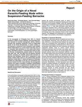 On the Origin of a Novel Parasitic-Feeding Mode Within Suspension-Feeding Barnacles