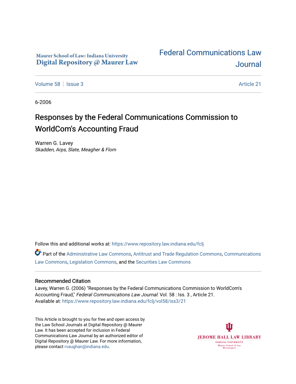 Responses by the Federal Communications Commission to Worldcom's Accounting Fraud