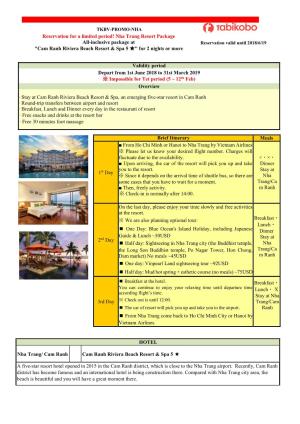 Brief Itinerary Meals from Ho Chi Minh Or Hanoi to Nha Trang By