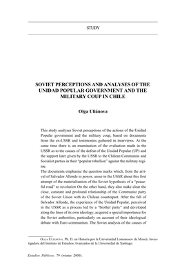 Soviet Perceptions and Analyses of the Unidad Popular Government and the Military Coup in Chile