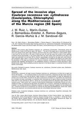 Spread of the Invasive Alga Caulerpa Racemosa Var. Cylindracea (Caulerpales, Chlorophyta) Along the Mediterranean Coast of the Murcia Region (SE Spain)