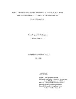 The Development of United States Army Military Government Doctrine in the World Wars