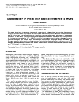 Globalization in India: with Special Reference to 1990S