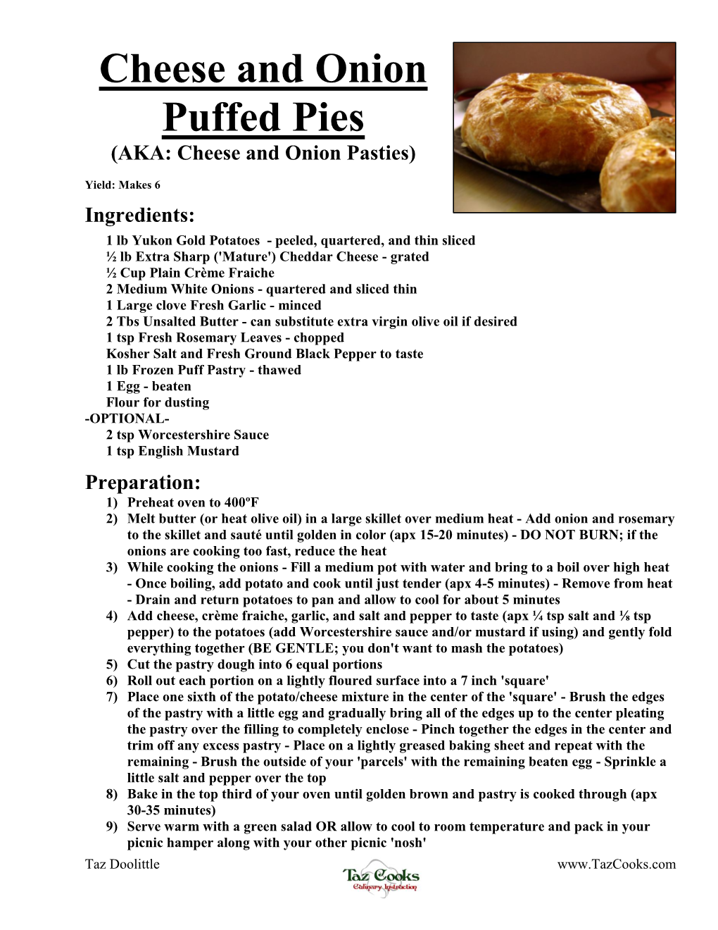 Cheese and Onion Puffed Pies (AKA: Cheese and Onion Pasties)