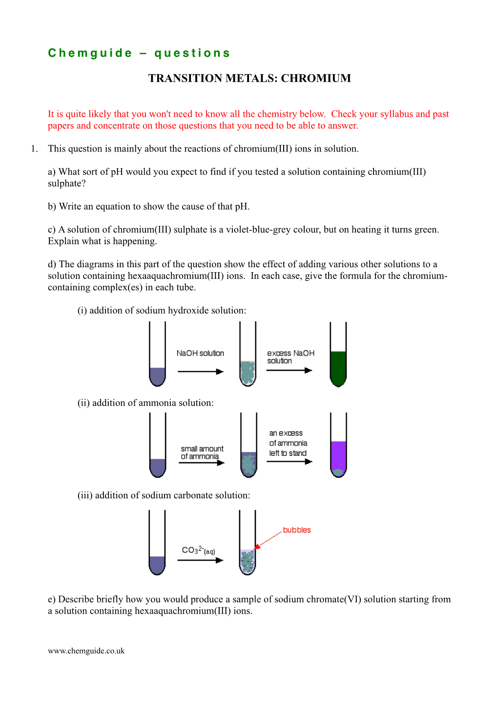 Questions TRANSITION METALS: CHROMIUM