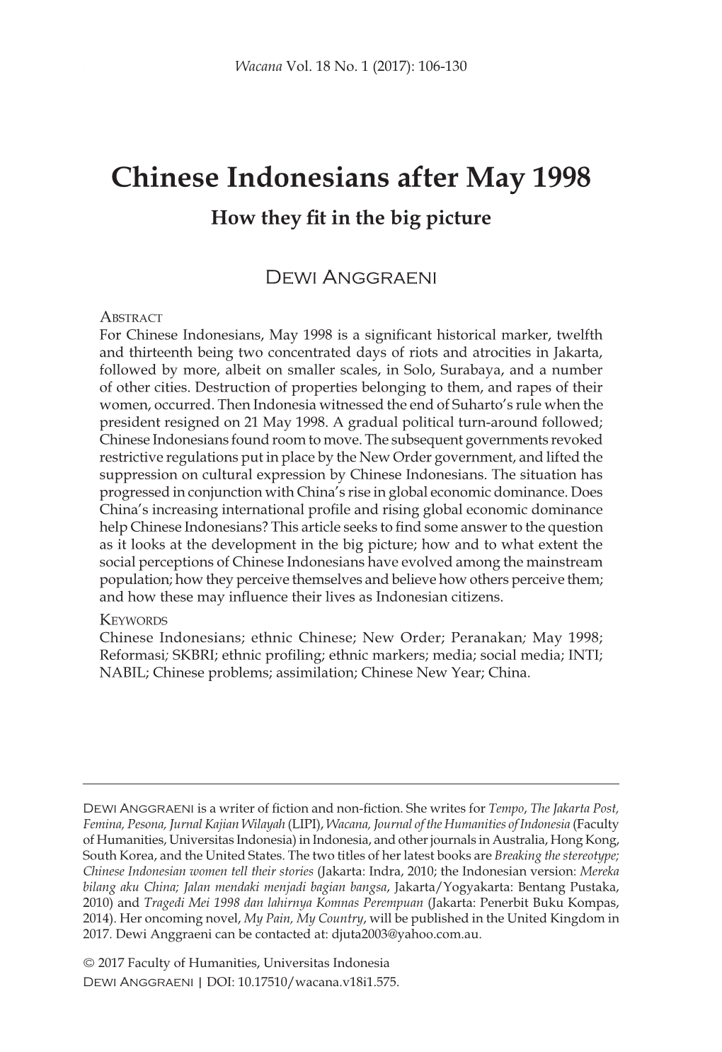 Chinese Indonesians After May 1998 How They Fit in the Big Picture